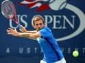 British qualifier Dan Evans plays a forehand on his way to a shock victory over Kei Nishikori in the first round of the US Open on August 26, 2013