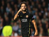 Barcelona's Cesc Fabregas celebrates after scoring the opening goal against Celtic during their Champions League group match on October 1, 2013