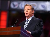 NFL Commissioner Roger Goodell speaks at the podium in the first round of the 2013 NFL Draft at Radio City Music Hall on April 25, 2013