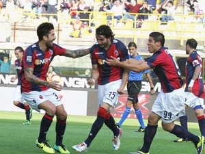 Jose Angel Crespo of Bologna FC celebrates after scoring the opening goal during the Serie A match between Bologna FC and AS Livorno Calcio at Stadio Renato Dall'Ara on October 27, 2013