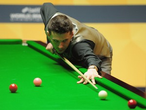 Mark Selby in action during his first round match against Matthew Selt during the Betfair World Snooker Championship at the Crucible Theatre on April 24, 2013