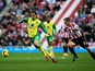 Johan Elmander of Norwich City is chased by Lee Cattermole of Sunderland during the Barclays Premier League match between Sunderland and Norwich City at Stadium of Light on December 21, 2013