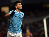 Manchester City's Argentinian striker Sergio Aguero celebrates scoring his third goal during the English FA Cup fourth round football match between Manchester City and Watford at the Etihad Stadium in Manchester on January 25, 2014