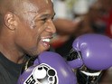 Boxer Floyd Mayweather Jr. works out in front of the media at Mayweather Boxing Gym on April 24, 2012 in Las Vegas, Nevada