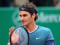 Roger Federer celebrates his win over Radek Stepanek in the Monte Carlo Masters second round on April 16, 2014