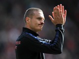 Manchester United's Serbian defender Nemanja Vidic thanks the fans after the English Premier League football match between Southampton and Manchester United at St Mary's stadium in in Southampton on May 11, 2014