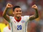 Charles Aranguiz of Chile celebrates scoring his team's second goal during the 2014 FIFA World Cup Brazil Group B match between Spain and Chile at Maracana on June 18, 2014