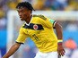 Juan Cuadrado of Colombia controls the ball during the 2014 FIFA World Cup Brazil Group C match between Japan and Colombia at Arena Pantanal on June 24, 2014