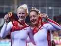 Sophie Thornhill and Helen Scott of England celebrate after winning Gold in the Women's 1000m Time Trial B2 Tandem at Sir Chris Hoy Velodrome during day four of the Glasgow 2014 Commonwealth Games on July 27, 2014