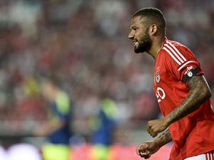 Benfica's forward Bebe reacts after missing a goal oppurtunity during the Eusebio Cup football match between Benfica and Ajax at Luz Stadium in Lisbon, on July 26, 2014
