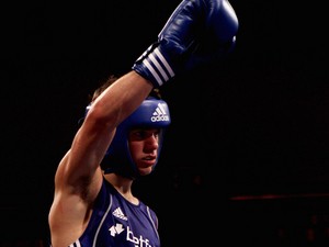 Joe Cordina of Wales celebrates victory over Iain Weaver of Great Britain after their 60kg bout during the Great Britain Amateur Boxing Championships at York Hall on November 11, 2011