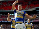Danny McGuire of Leeds celebrates after scoring a try during the Tetley's Challenge Cup Final between Leeds Rhinos and Castleford Tigers at Wembley Stadium on August 23, 2014
