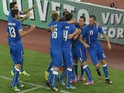 Ciro Immobile of Italy celebrates with his teammates after scoring the opening goal during the international friendly match against Netherlands on September 4, 2014