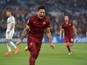 AS Roma's Argentinian forward Juan Manuel Iturbe celebrates after scoring during the UEFA Champions League group E football match As Roma vs CSKA Moskva on September 17, 2014