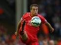 Javier Manquillo of Liverpool during the Barclays Premier League match between Liverpool and Aston Villa at Anfield on September 13, 2014