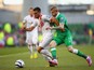 Brian Perez of Gibraltar is marshalled by James McClean of Republic of Ireland during the EURO 2016 Qualifier match on October 11, 2014