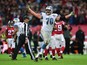 Garrett Reynolds #70 of the Detroit Lions celebrates victory during the NFL match between Detroit Lions and Atlanta Falcons at Wembley Stadium on October 26, 2014