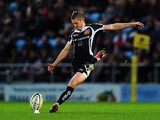 Gareth Steenson of Exeter Chiefs kicks a penalty during the Aviva Premiership match between Exeter Chiefs and Wasps at Sandy Park on November 22, 2014