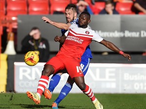 Igor Vetokele of Charlton Athletic and Luke Chambers of Ipswich Town in action during the Sky Bet Championship match between Charlton Athletic and Ipswich Town at The Valley on November 29, 2014