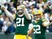 Ha Ha Clinton-Dix #21 and Clay Matthews #52 of the Green Bay Packers react during the 2015 NFC Divisional Playoff game against the Dallas Cowboys at Lambeau Field on January 11, 2015