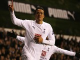 Jermaine Jenas of Tottenham celebrates his opening goal during the Carling Cup Semi-final second leg match between Tottenham Hotspur and Arsenal at White Hart Lane on January 22, 2008