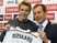 Sixteen-year-old Norwegian midfielder Martin Oedegaard (L) poses with Real Madrid Director of Institutional Relations Emilio Butragueno during his official presentation on January 22, 2015