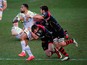 Chiefs wing Fetu'u Vainikolo bursts through the Dragons backs during the LV= Cup group match between Newport Gwent Dragons and Exeter Chiefs on February 1, 2015
