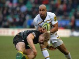 Tom Stephenson of Northampton Saints tackles Tom Varndell of Wasps during the LV= Cup match on February 7, 2015