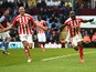 Victor Moses of Stoke City celebrates scoring their second goal with Jonathan Walters of Stoke City during the Barclays Premier League match between Aston Villa and Stoke City at Villa Park on February 21, 2015