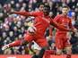 Liverpool's Ivorian defender Kolo Toure aims to score a goal during FA Cup quarter-final match between Liverpool and Blackburn Rovers at Anfield in Liverpool, north west England on March 8, 2015
