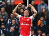 Olivier Giroud of Arsenal celebrates scoring his opening goal during the Barclays Premier League match between Newcastle United and Arsenal at St James' Park on March 21, 2015