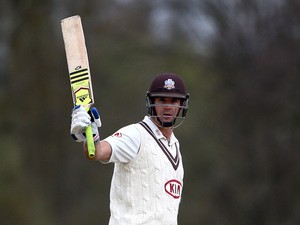 Kevin Pietersen of Surrey celebrates his 150 during day one of the friendly match between Oxford MCCU and Surrey at The Parks, on April 12, 2015