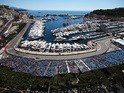 General view as the cars round the harbour and swimming pool complex during practice for the Monaco Formula One Grand Prix at the Circuit de Monaco on May 23, 2013