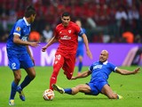 Jose Antonio Reyes of Sevilla is tackled by Jaba Kankava of Dnipro during the UEFA Europa League Final match between FC Dnipro Dnipropetrovsk and FC Sevilla on May 27, 2015