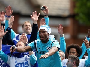 Didier Drogba during Chelsea's Premier League victory parade on May 25, 2015