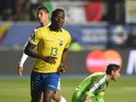 Ecuador's forward Enner Valencia celebrates after scoring against Mexico during their 2015 Copa America football championship match, in Rancagua, Chile, on June 19, 2015