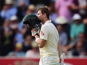Steven Smith celebrates his century on day one of the second Ashes Test at Lord's on July 17, 2015
