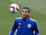 Israels forward Tomer Hemed takes part in a training session at the Sammy Ofer Stadium in the Israeli coastal city of Haifa, on March 27, 2015