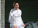 Borja Mayoral of Real Madrid celebrates after scoring Real's opening goal during the UEFA Youth League Round of 16 match between Real Madrid and FC Porto at Estadio Alfredo Di Stefano on February 17, 2015