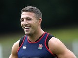 Sam Burgess looks on during the England training session held at Pennyhill Park on August 18, 2015
