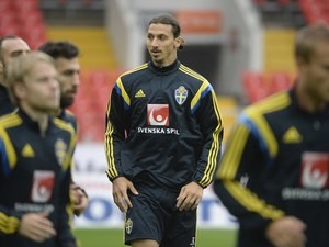 Big Zlatan Ibrahimovic in action during a Sweden training session on September 4, 2015