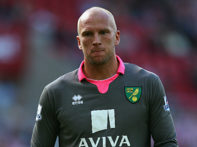 John Ruddy of Norwich City during the Barclays Premier League match between Sunderland and Norwich City at the Stadium of Light on August 15, 2015 in Sunderland, United Kingdom.