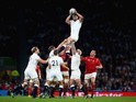 Tom Wood of England wins the lineout during the Rugby World Cup game with Wales on September 26, 2015