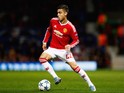 Andreas Pereira of Manchester United in action during the UEFA Champions League Group B match between Manchester United FC and VfL Wolfsburg at Old Trafford on September 30, 2015 in Manchester, United Kingdom.