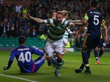 Leigh Griffiths of Celtic celebrates scoring during the UEFA Europa League match between Celtic FC and Fenerbahce SK at Celtic Park on October 01, 2015