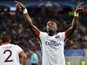 Paris Saint-Germain's Ivorian defender Serge Aurier celebrates after scoring a goal during the UEFA Champions League group A football match between Shakhtar Donetsk and Paris Saint-Germain at the Arena Lviv, in the Ukrainian city of Lviv, on September 30,
