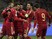 Spain's players celebrate after scoring during the Euro 2016 qualifying football match between Ukraine and Spain at Olympiysky stadium in Kiev on October 12, 2015
