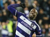 Anderlecht's Stefano Okaka celebrates after scoring the 2-1 goal during the UEFA Europa League Group J football match between RSC Anderlecht and Tottenham Hotspur FC at the Constant Vanden Stock Stadium in Brussels, on October 22, 2015