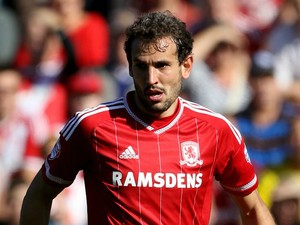 Middlesbrough's Christian Stuani in action during the Sky Bet Championship match between Middlesbrough and Leeds United at the Riverside on September 27, 2015 in Middlesbrough, England. 