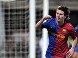 FC Barcelona's Lionel Andres Messi celebrates after scoring against Recreativo Huelva during their Spanish league football match at the Nuevo Colombino's stadium in Huelva, on November 16, 2008